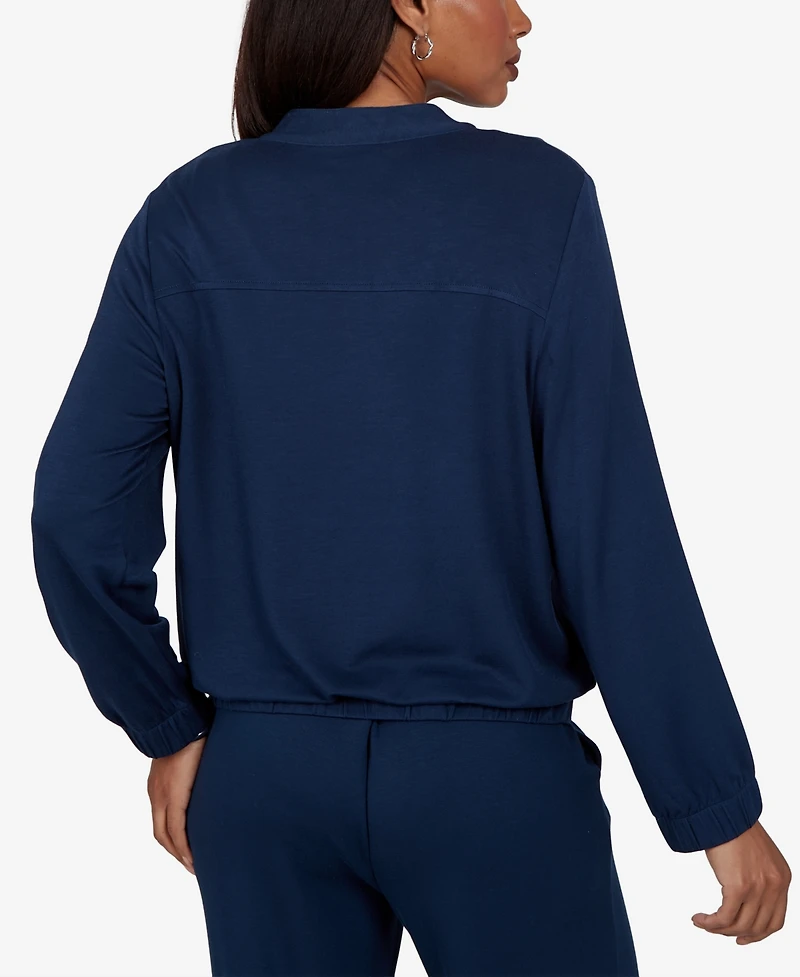 Alfred Dunner Petite Mandarin-Collar Bomber Jacket