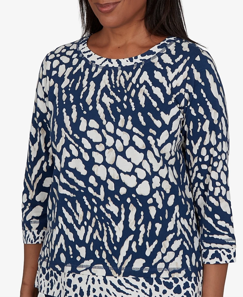 Alfred Dunner Petite Animal-Print Cotton-Blend 3/4-Sleeve T-Shirt