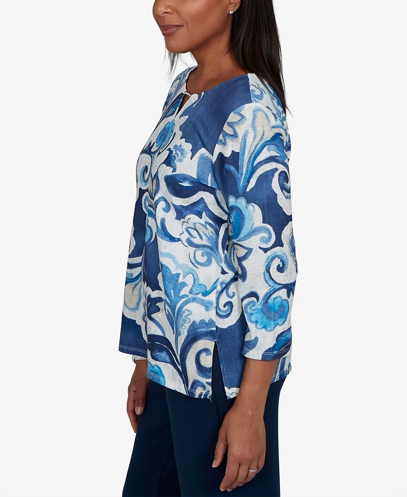 Alfred Dunner Petite Keyhole Neck 3/4-Sleeve Knit Top