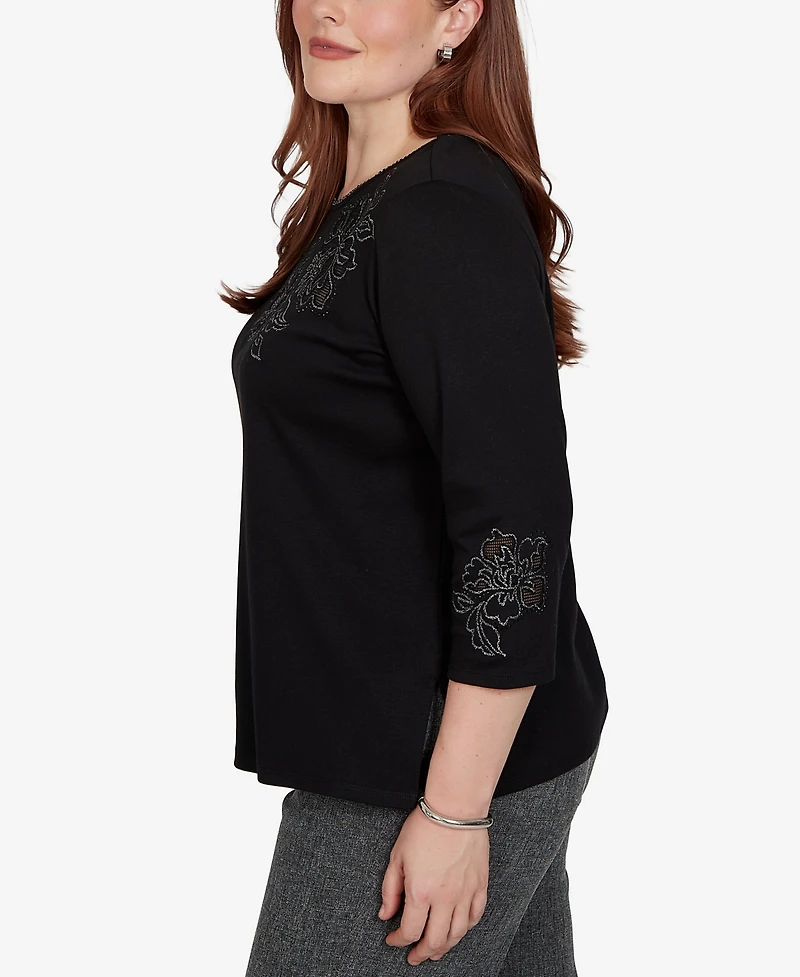 Alfred Dunner Petite Crewneck 3/4-Sleeve Knit Top
