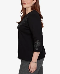Alfred Dunner Petite Crewneck 3/4-Sleeve Knit Top