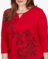 Alfred Dunner Petite Keyhole Neck Paisley 3/4-Sleeve Top