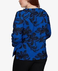 Alfred Dunner Petite Floral 3/4-Sleeve Crewneck Blouse
