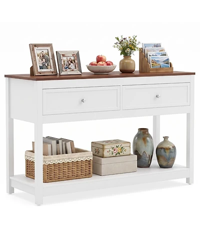 Gymax 47' Farmhouse Console Table with 2 Drawers and Open Storage Shelf Anti-Topping Kits