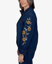 Alfred Dunner Women's Denim Floral-Embroidered Short Jacket