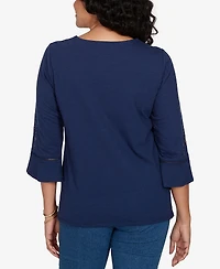 Alfred Dunner Women's Keyhole Neck 3/4-Sleeve Top