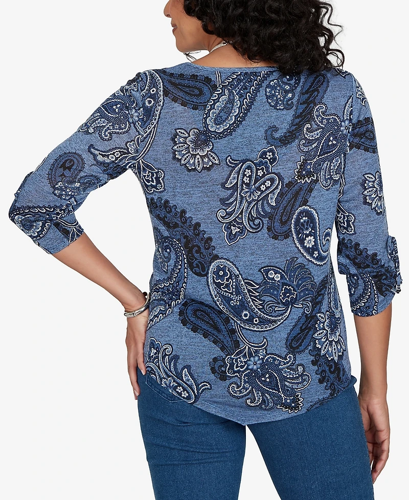 Alfred Dunner Women's V-Neck 3/4-Sleeve Asymmetrical-Hem Knit Top
