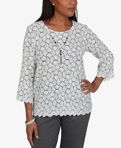 Alfred Dunner Women's Textured-Knit Scalloped-Hem Blouse