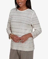 Alfred Dunner Women's Crewneck Striped 3/4-Sleeve Pullover Sweater