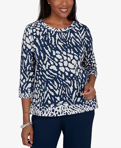 Alfred Dunner Women's Print 3/4-Sleeve T-Shirt