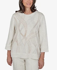 Alfred Dunner Women's Knit 3/4-Sleeve Embellished Crewneck Top