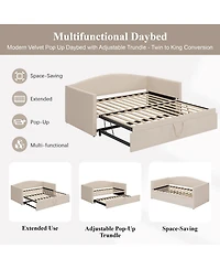 Streamdale Furniture Upholstered Twin Daybed with Pop-Up Trundle, Space-Saving Velvet Sofa Bed