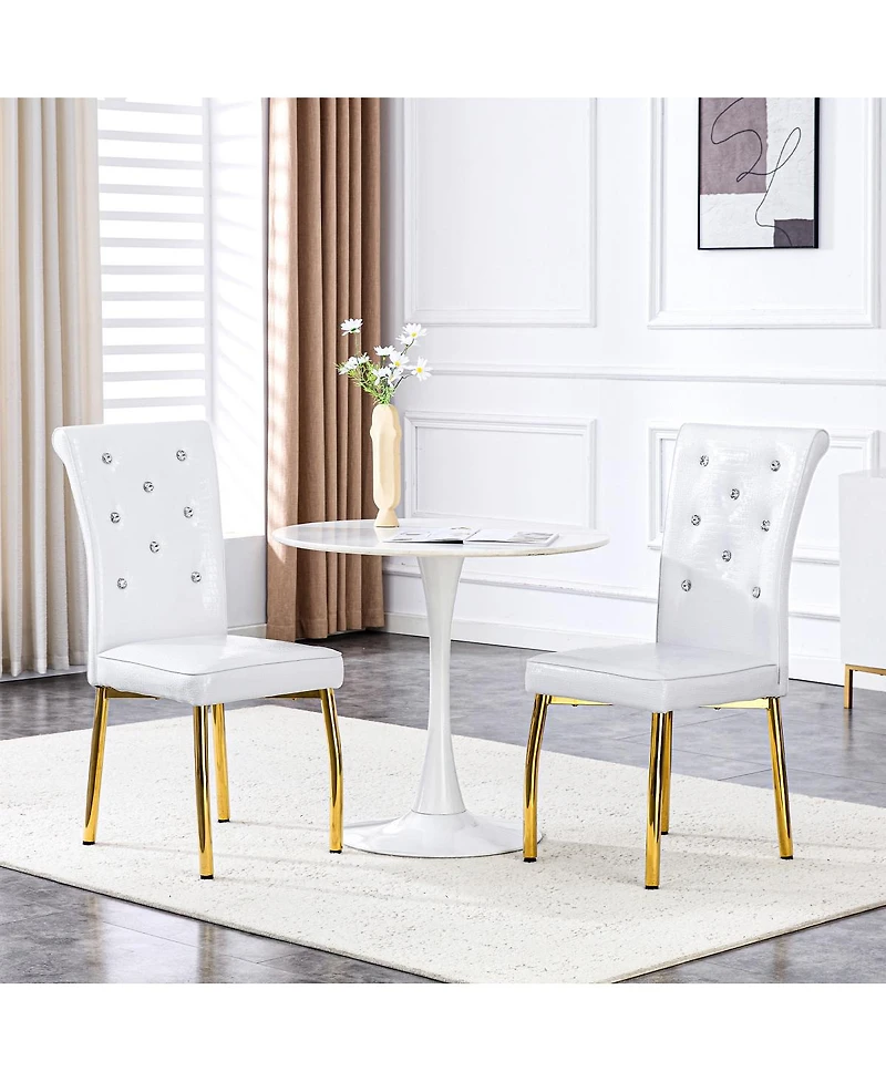 Streamdale Furniture Set of 2 Retro Alligator-Textured Dining Chairs with Crystal Buckle