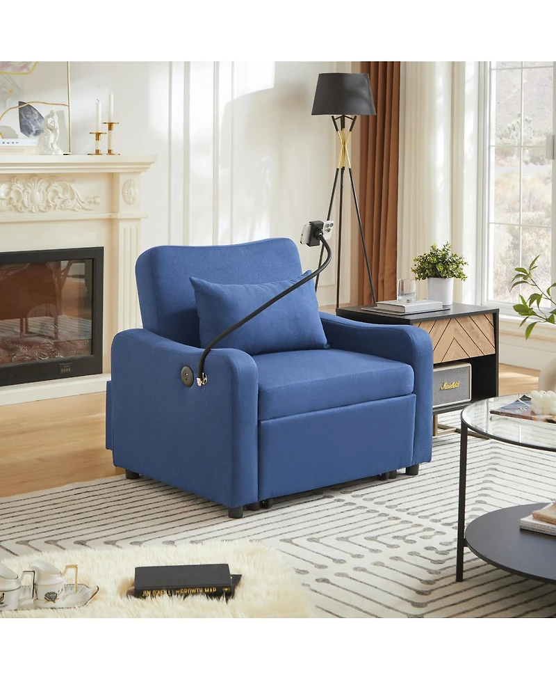 Streamdale Furniture 3-in-1 Sleeper Sofa Chair Bed with Usb and Adjustable Backrest