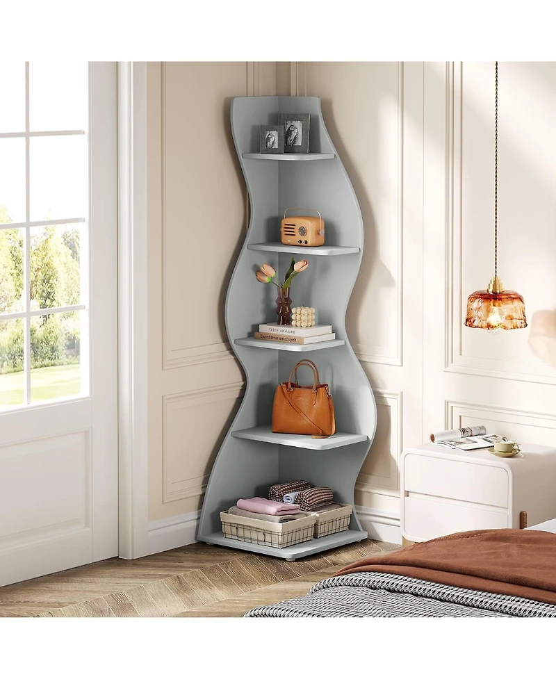 Tribesigns 5-Tier Wavy Corner Bookshelf for Small Space