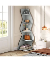Tribesigns 5-Tier Wavy Corner Bookshelf for Small Space