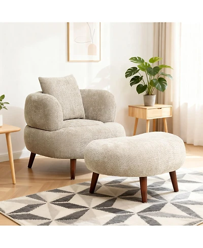 Streamdale Furniture Nordic Chenille Lazy Club Chair with Ottoman and Pillow