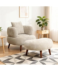 Streamdale Furniture Nordic Chenille Lazy Club Chair with Ottoman and Pillow