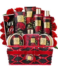 Lovery Exotic Rose Spa Gift Basket, 13pc Self Care Gift, Bath and Body Care Gift Set, Relaxing Stress Relief Gift