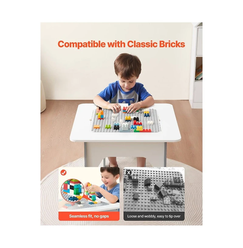 Slickblue 4-in-1 Toddler Activity Table and Chair Set with Building Block Top and Storage Space for Boys and Girls