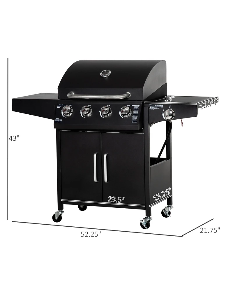 Mountaintop 52 Barbecue Grill with Wheels 4+1 Burner Propane Gas Outdoor Bbq Trolley Side Burner Warming Rack