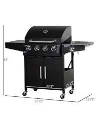 Mountaintop 52 Barbecue Grill with Wheels 4+1 Burner Propane Gas Outdoor Bbq Trolley Side Burner Warming Rack