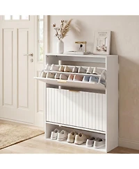 Gymax Shoe Cabinet w/2 Flip Drawers Open Storage and Adjustable Shelves for Entrance