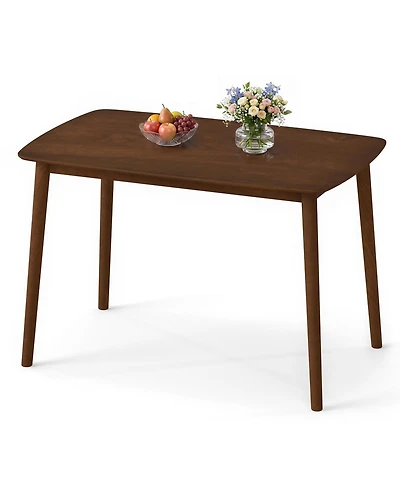 Gymax Farmhouse Dining Table for 4 Rectangular Rubber Wood Kitchen with Solid Frame