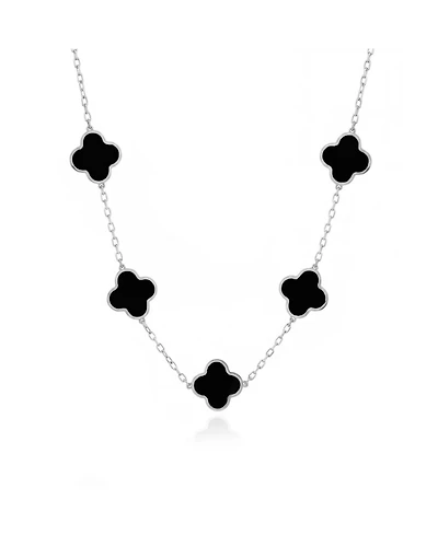 The Lovery Classic Onyx Clover Necklace Sterling Silver