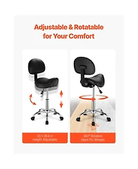 Sugift Ergonomic Saddle Rolling Stool with Back Support and Wheels 450 Pound Capacity