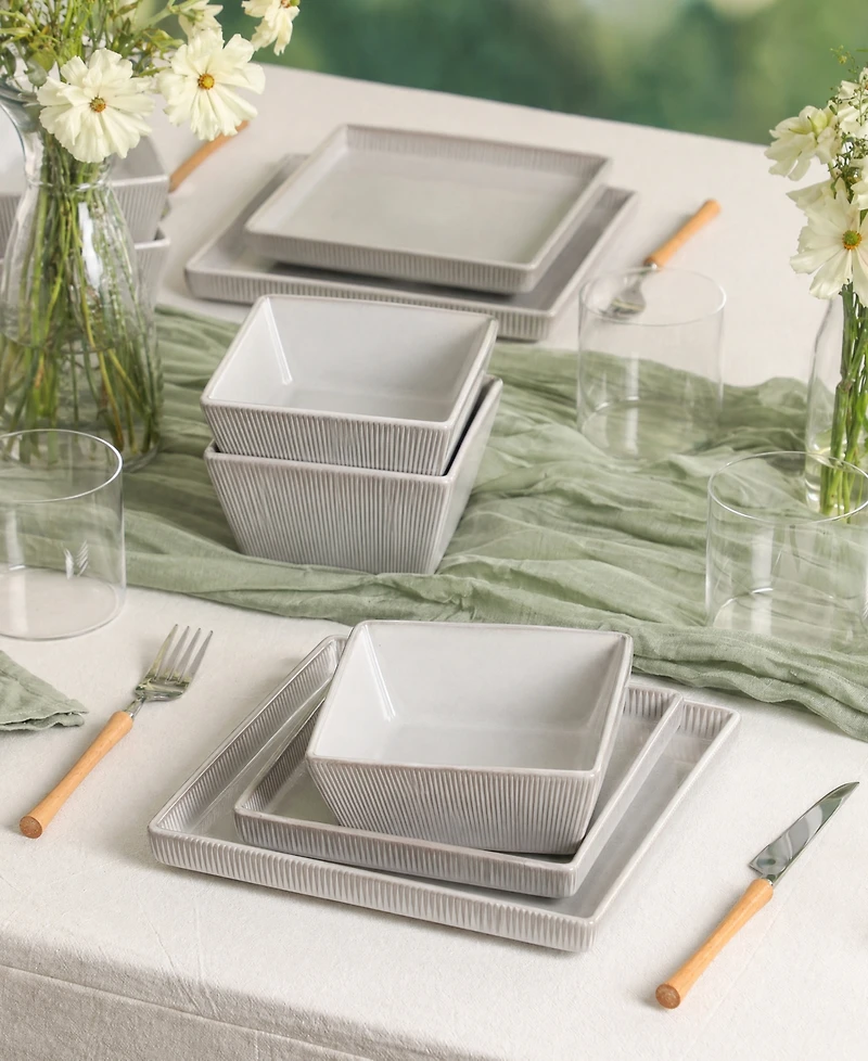 Stone Lain Grace Fluted 12-Piece Dinnerware Set, Service for 4