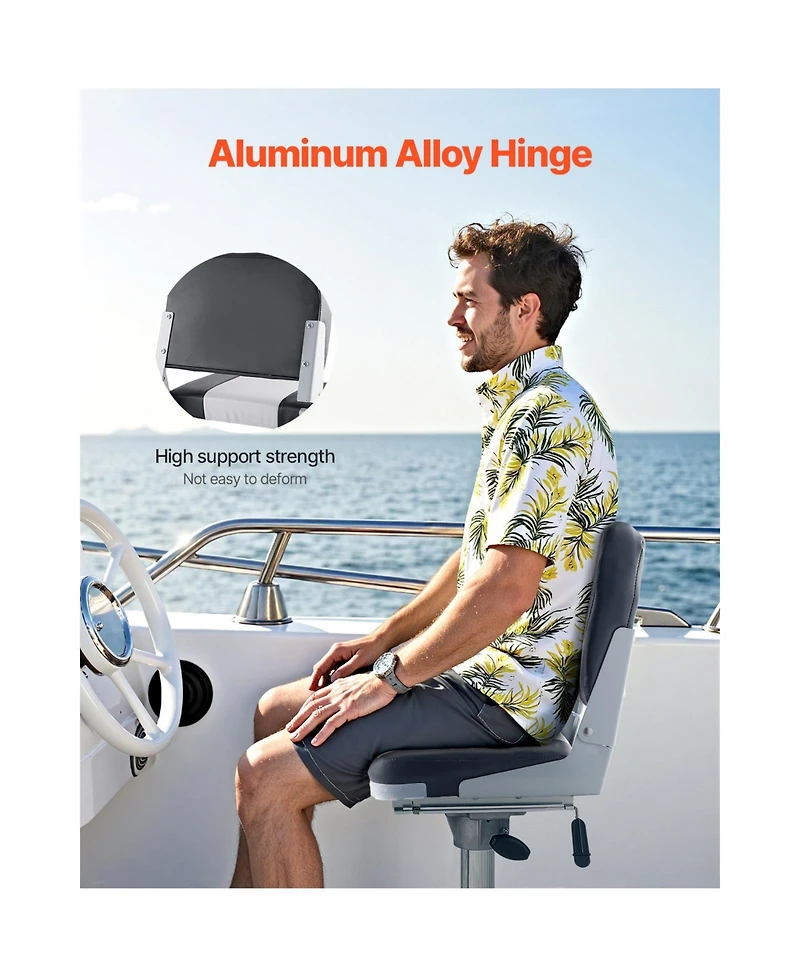 Sugift Low Back Folding Boat Seat with Waterproof Faux Leather Cover and Aluminum Hinges