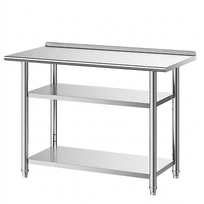 Sugift 24 x 48 In Stainless Steel Work Table with Backsplash and 2 Undershelves for Food Prep