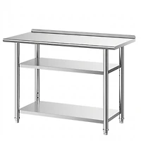 Sugift 24 x 48 In Stainless Steel Work Table with Backsplash and 2 Undershelves for Food Prep