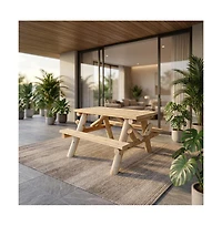Contoured Comfort 4' Log Picnic Table Attached Benches