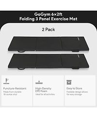 BalanceFrom Fitness GoGym 6x2ft Folding 3 Panel Exercise Mat, Black (2 Pack)