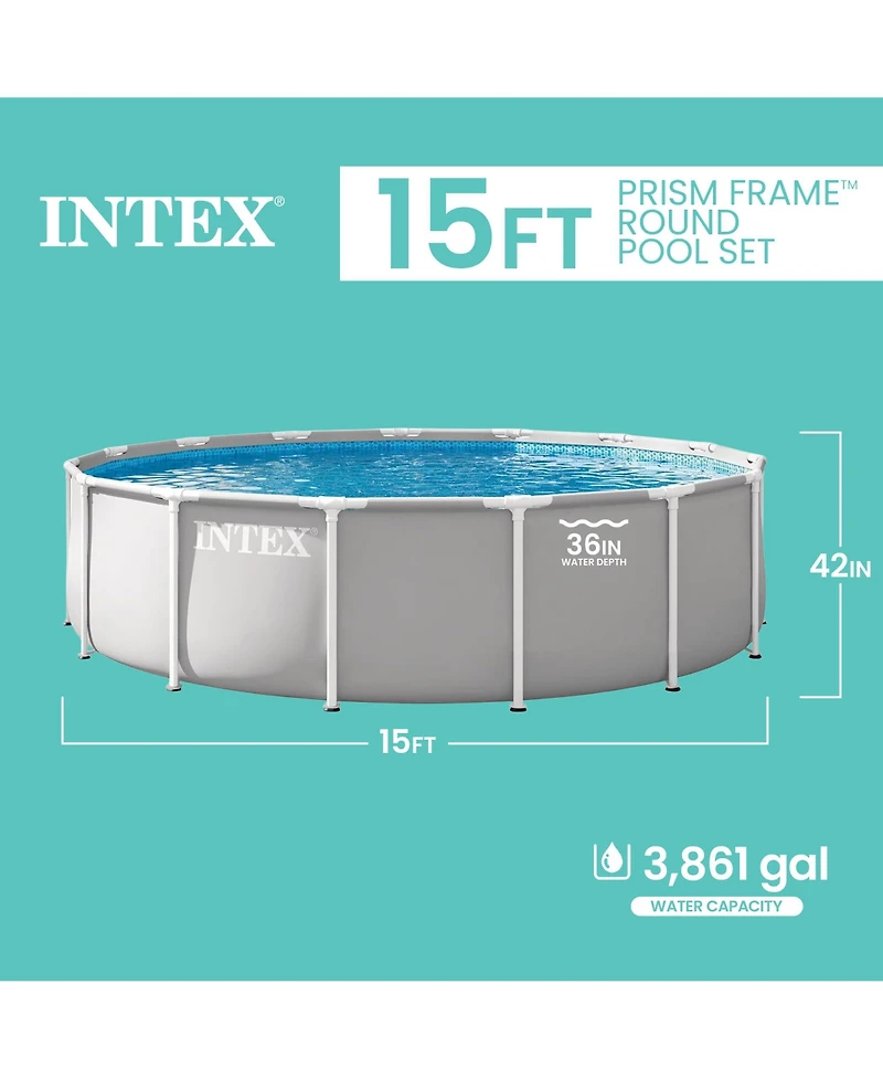 Intex Prism Frame 15ft x 42in Premium Above Ground Pool Set with Filter Pump