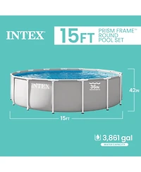 Intex Prism Frame 15ft x 42in Premium Above Ground Pool Set with Filter Pump