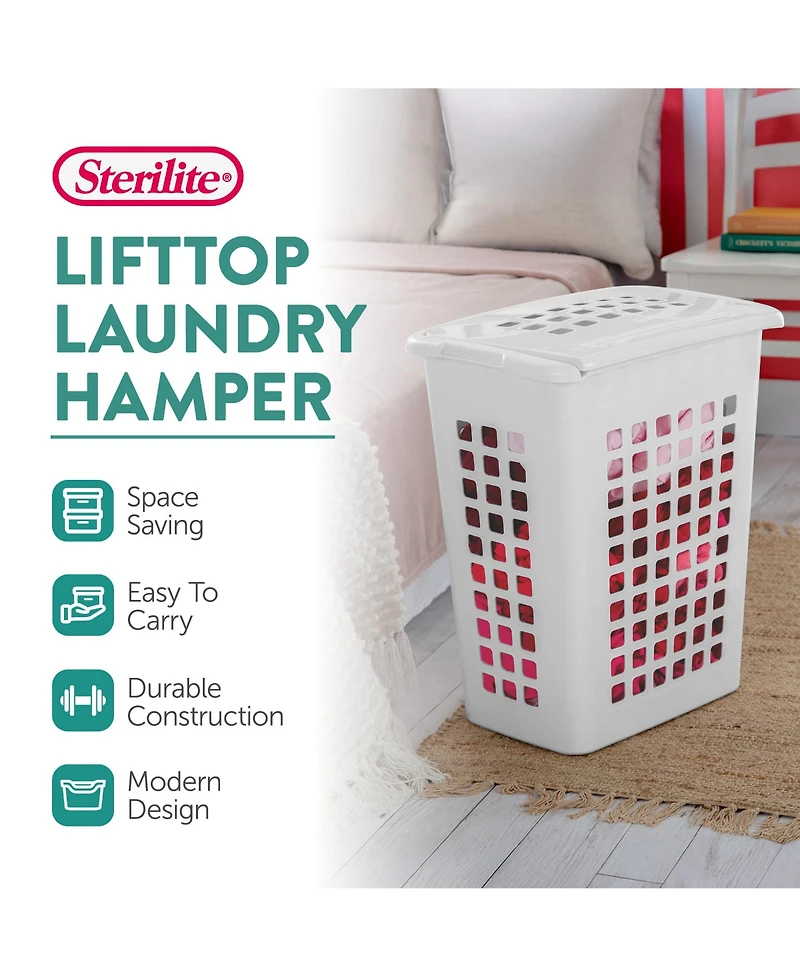 Sterilite Rectangular LiftTop Plastic Laundry Hamper Basket Bin w/ Lid (16 Pack)