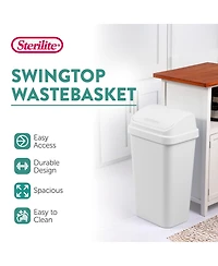 Sterilite 13 Gal Swing Top Lidded Wastebasket Kitchen Trash Can, White (16 Pack)