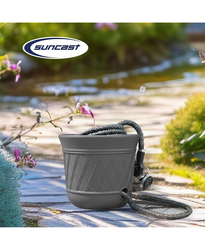 Suncast 14 x 12 Inch Decorative Hideaway Garden Hose Storage Pot, Gray (2 Pack)