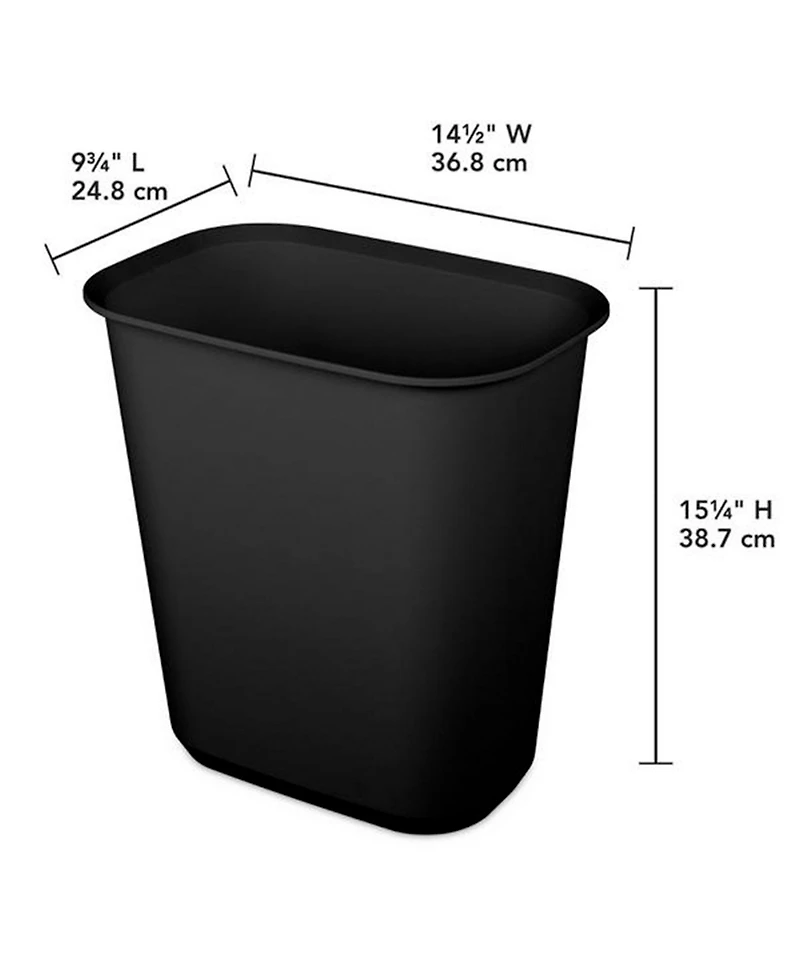 Sterilite Rectangular Wastebasket 5.5 Gallon Open Top Trash Bin, 6 Pack, Black