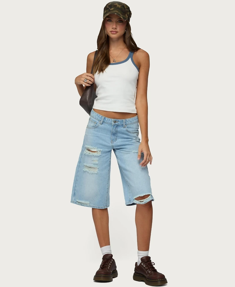 Edikted Women's Distressed Low Rise Boyfriend Bermuda Shorts