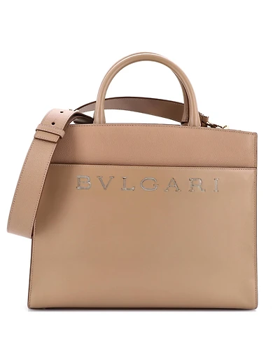 Pre-Owned Bvlgari Medium Embellished Logo Tote Bag Leather