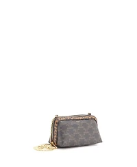 Pre-Owned Celine Zip Around Chain Clutch Triomphe Coated Canvas
