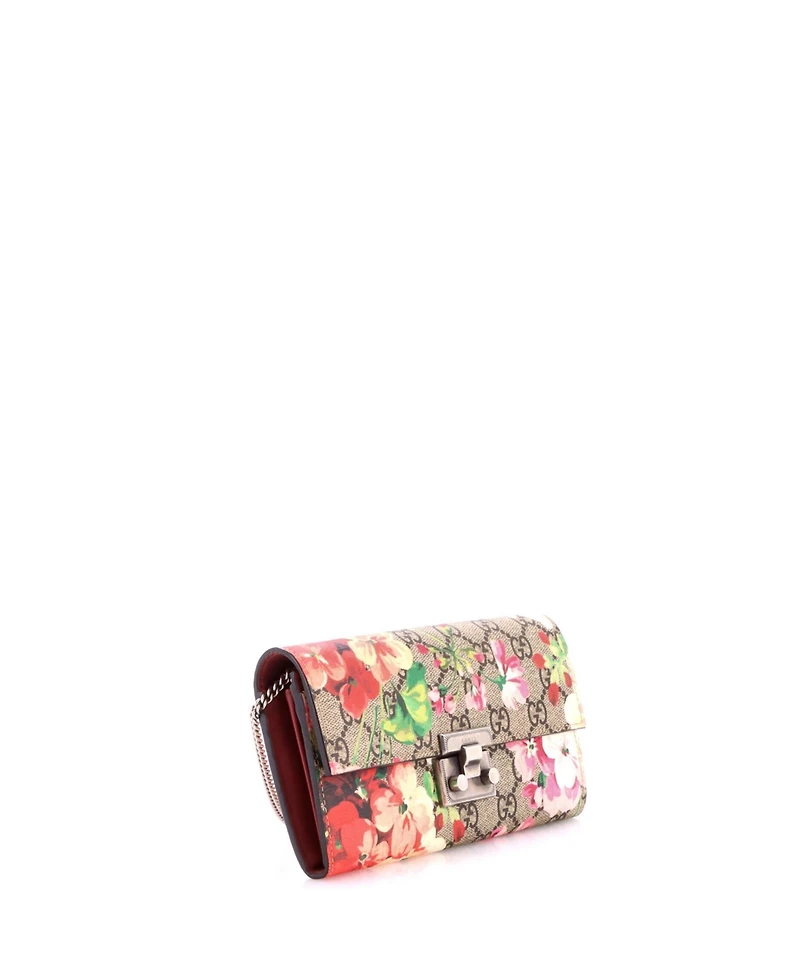 Pre-Owned Gucci Long Padlock Continental Chain Wallet Blooms Print Gg Coated Canvas