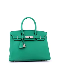 Pre-Owned Hermes Birkin 30 Handbag Green Epsom with Palladium Hardware
