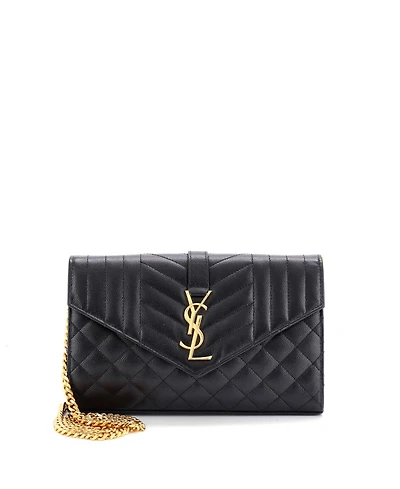 Pre-Owned Saint Laurent Medium Classic Monogram Chain Wallet Mixed Matelasse Leather