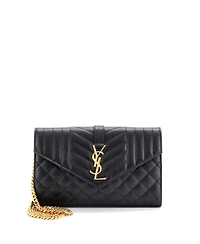 Pre-Owned Saint Laurent Medium Classic Monogram Chain Wallet Mixed Matelasse Leather