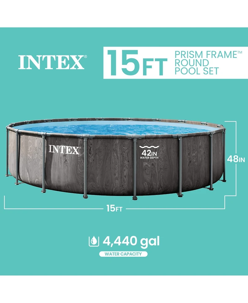 Intex Greywood Prism Frame 15ft x 48in Premium Above Ground Pool Set with Pump